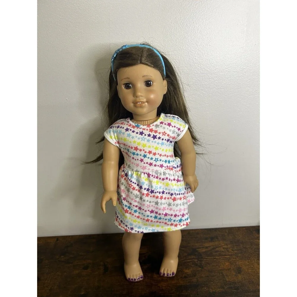 American Girl Truly Me doll long layered brown hair brown eyes 18” with Dress